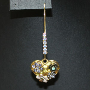 Betsey Johnson Gold Tone Heart Rhinestone Enamel Flower Dangle Pierced Earring